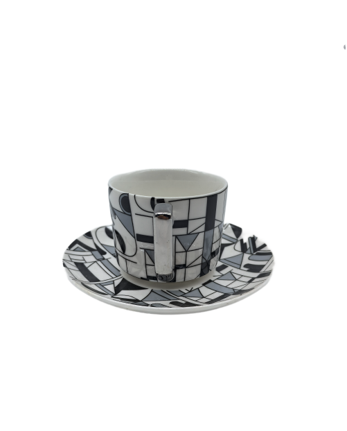 Black And Gray Porcelain Tea Cup And Saucer Set,Coffee Cup With Silver Rim
