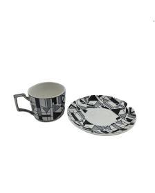 Black And Gray Porcelain Tea Cup And Saucer Set,Coffee Cup With Silver Rim