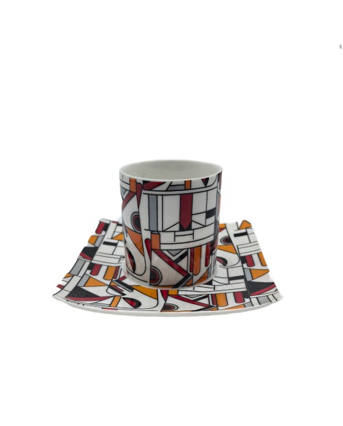 Orange And Red Porcelain Tea Cup And Saucer Set,Coffee Cup With Gold Rim