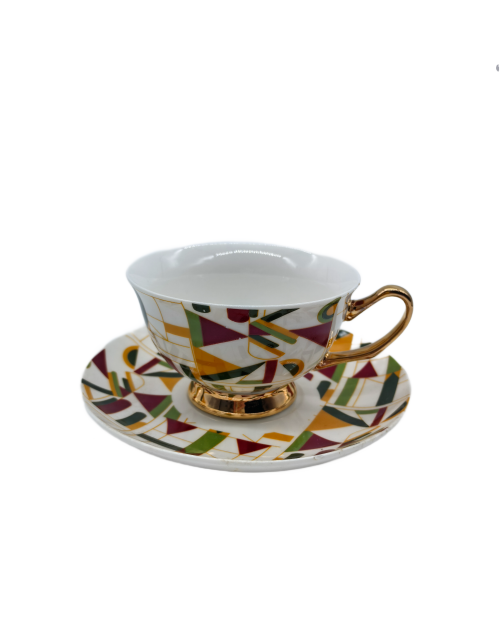 Green And Yellow Porcelain Tea Cup And Saucer Set,Coffee Cup With Gold Rim