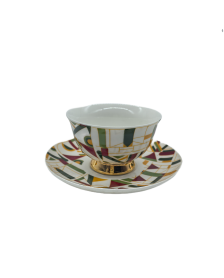 Green And Yellow Porcelain Tea Cup And Saucer Set,Coffee Cup With Gold Rim
