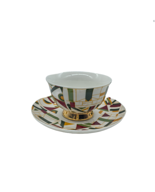 Green And Yellow Porcelain Tea Cup And Saucer Set,Coffee Cup With Gold Rim