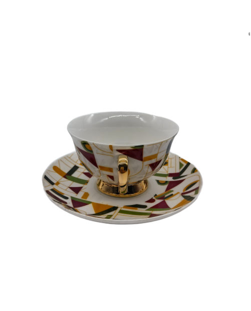 Green And Yellow Porcelain Tea Cup And Saucer Set,Coffee Cup With Gold Rim