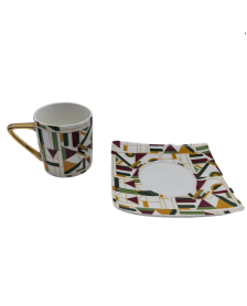 Green And Yellow  Porcelain Tea Cup And Saucer Set,Coffee Cup With Gold Rim