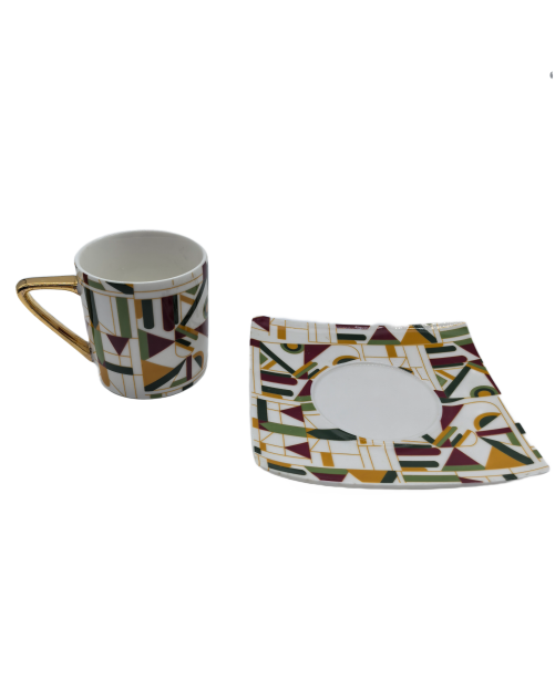 Green And Yellow  Porcelain Tea Cup And Saucer Set,Coffee Cup With Gold Rim