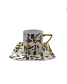 Green And Yellow  Porcelain Tea Cup And Saucer Set,Coffee Cup With Gold Rim