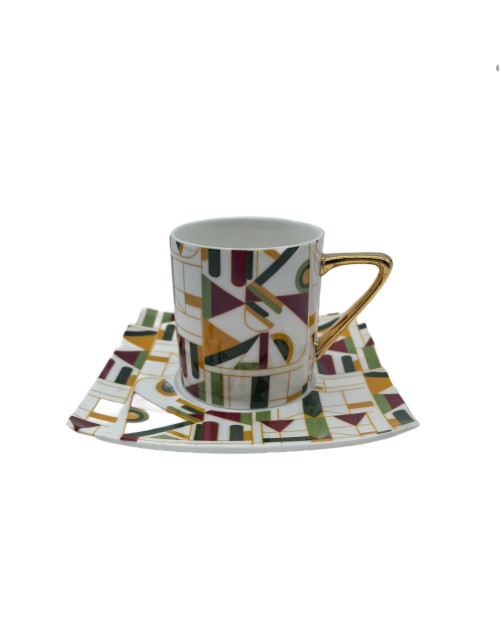 Green And Yellow  Porcelain Tea Cup And Saucer Set,Coffee Cup With Gold Rim