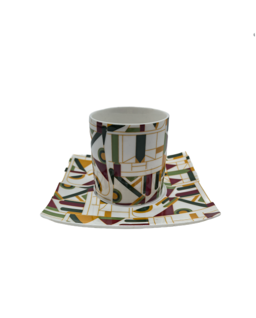 Green And Yellow  Porcelain Tea Cup And Saucer Set,Coffee Cup With Gold Rim