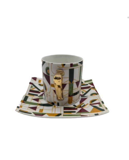 Green And Yellow  Porcelain Tea Cup And Saucer Set,Coffee Cup With Gold Rim