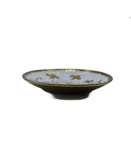 Pink Flower Porcelain Saucer With Gold Rim,Plate For TeaCups