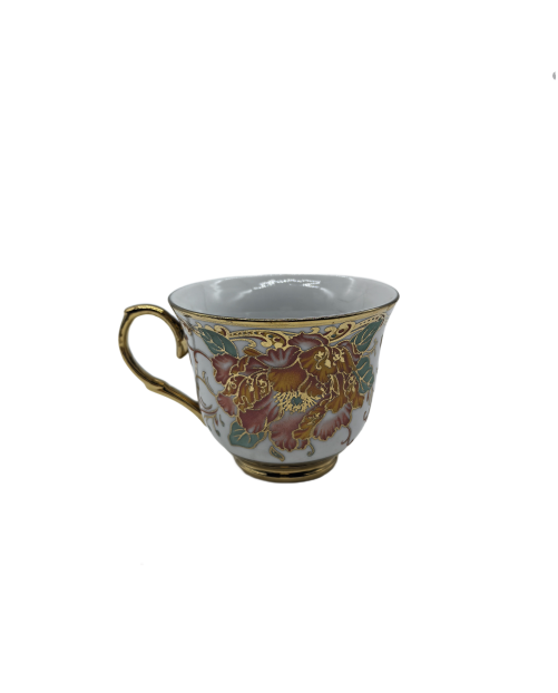 Peony Porcelain Tea Cup,Coffee Cup With Gold Rim