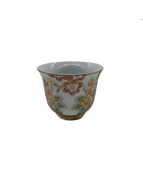 Peony Porcelain Tea Cup,Coffee Cup With Gold Rim