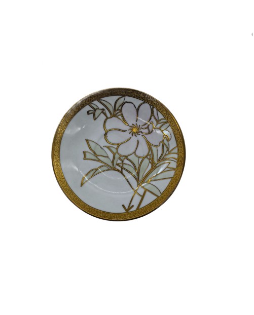 Pink Flower Porcelain Saucer With Gold Rim,Plate For TeaCups