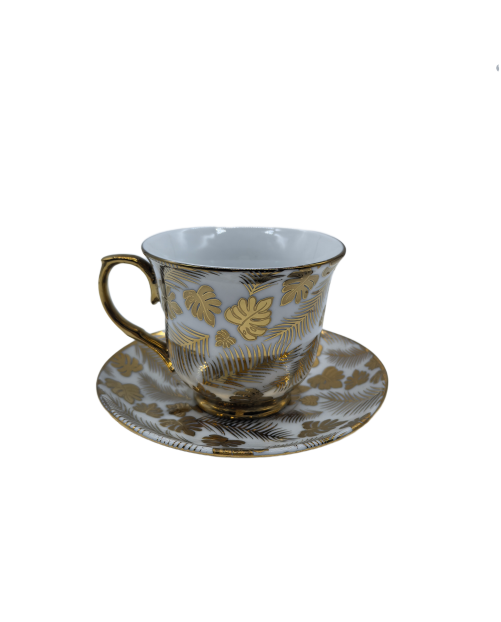 Gold Leaf Porcelain Tea Cup And Saucer Set,Coffee Cup With Gold Rim