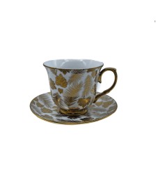 Gold Leaf Porcelain Tea Cup And Saucer Set,Coffee Cup With Gold Rim
