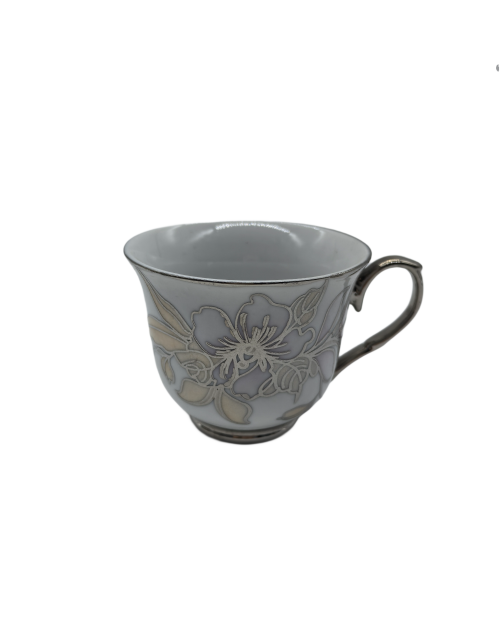 Silver Flower Porcelain Tea Cup,Coffee Cup With Silver Rim