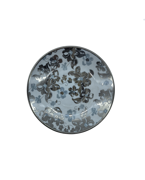 Silver Flower Porcelain Saucer With Silver Rim,Plate For TeaCups