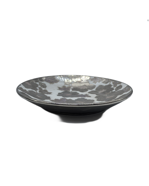 Silver Flower Porcelain Saucer With Silver Rim,Plate For TeaCups