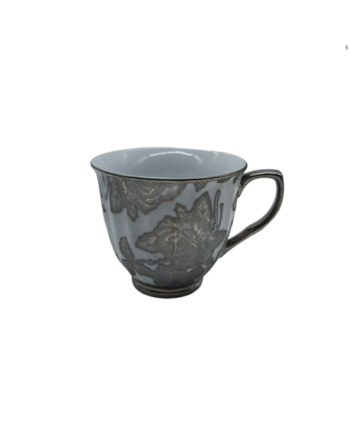 Silver Rose Porcelain Tea Cup,Coffee Cup With Silver Rim