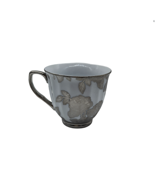 Silver Rose Porcelain Tea Cup,Coffee Cup With Silver Rim