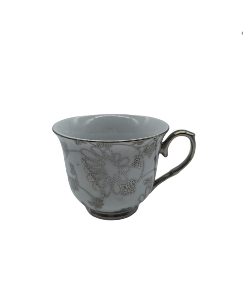 Silver Vine Porcelain Tea Cup,Coffee Cup With Silver Rim