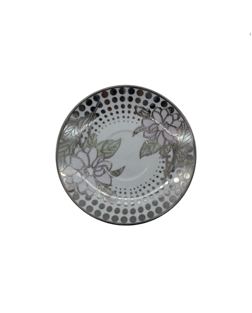 Vintage Flora Porcelain Saucer With Silver Rim,Plate For TeaCups