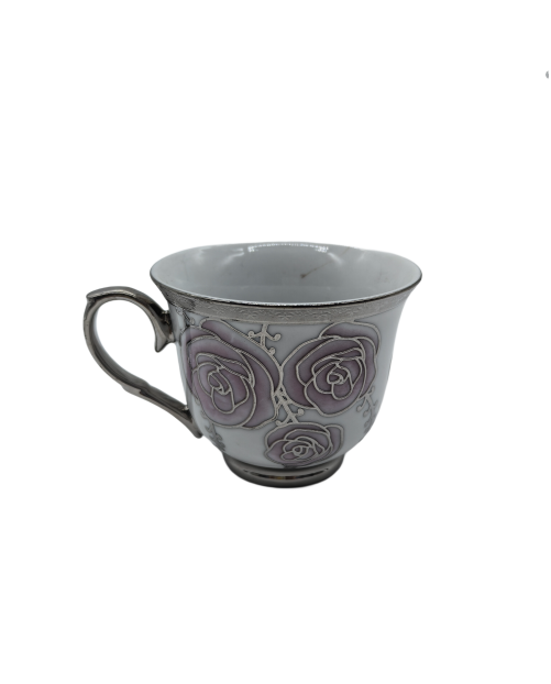 Pink Rose Porcelain Tea Cup,Coffee Cup With Silver Rim