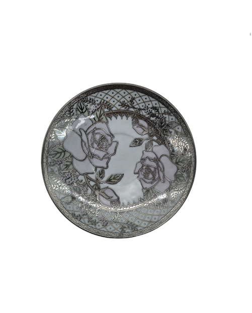 Rose Garden Porcelain Saucer With Silver Rim,Plate For TeaCups