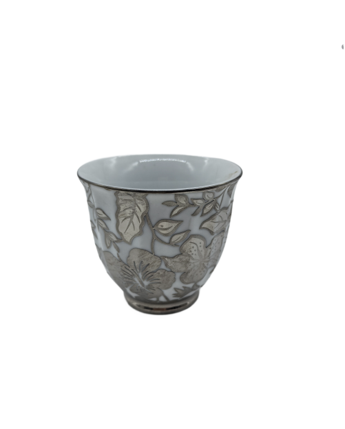 Silver Flora Porcelain Tea Cup,Coffee Cup With Silver Rim