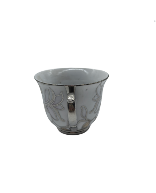 Pink Flower Porcelain Tea Cup,Coffee Cup With Silver Rim