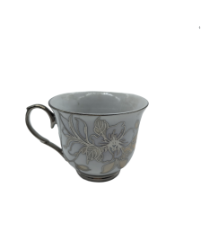 Pink Flower Porcelain Tea Cup,Coffee Cup With Silver Rim