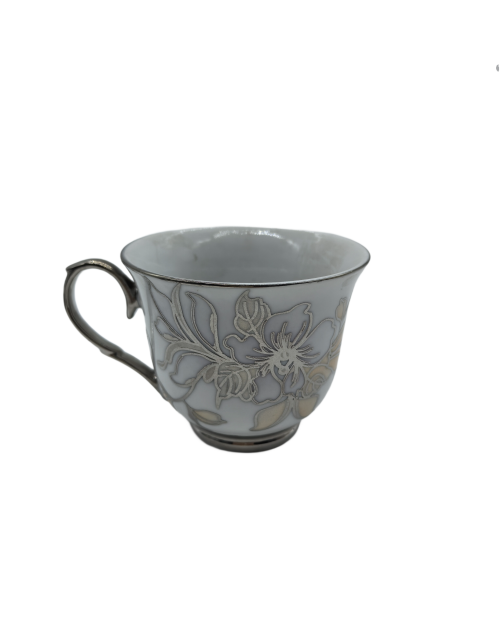 Pink Flower Porcelain Tea Cup,Coffee Cup With Silver Rim