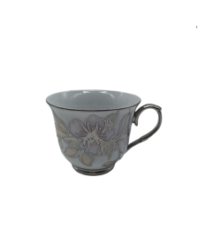 Pink Flower Porcelain Tea Cup,Coffee Cup With Silver Rim