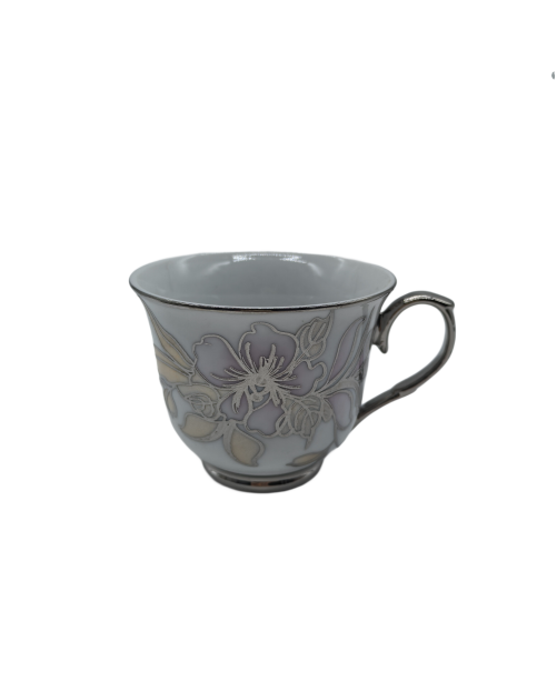 Pink Flower Porcelain Tea Cup,Coffee Cup With Silver Rim