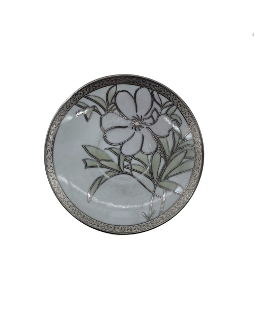 Pink Flower Porcelain Saucer With Silver Rim,Plate For TeaCups