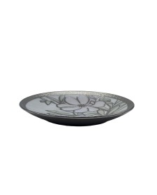 Pink Flower Porcelain Saucer With Silver Rim,Plate For TeaCups