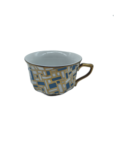 Rectangular Pattern Porcelain Tea Cup And Saucer Set,Coffee Cup With Silver Rim