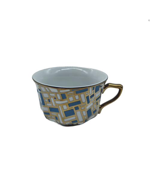 Rectangular Pattern Porcelain Tea Cup And Saucer Set,Coffee Cup With Silver Rim