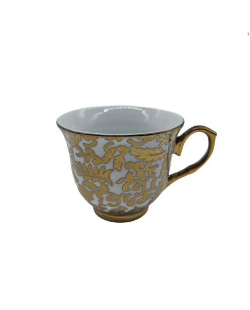 Court Style Porcelain Tea Cup With Leaf Pattern,Coffee Cup With Gold Rim