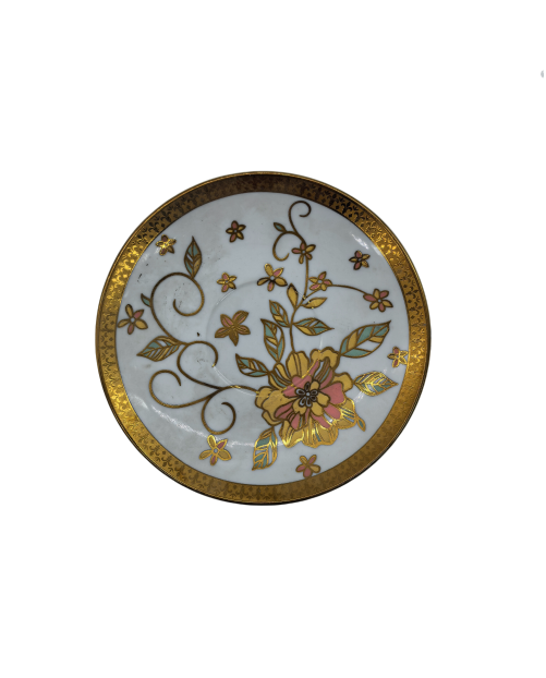 Yellow Flower Porcelain Saucer With Gold Rim,Plate For TeaCups