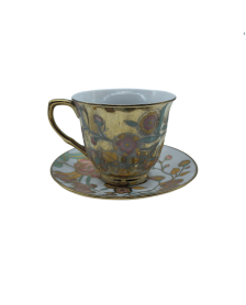 Gold Porcelain Tea Cup And Saucer Set,Peony Coffee Cup With Gold Rim