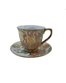 Gold Porcelain Tea Cup And Saucer Set,Peony Coffee Cup With Gold Rim