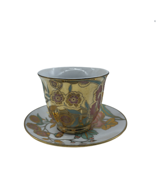 Gold Porcelain Tea Cup And Saucer Set,Peony Coffee Cup With Gold Rim