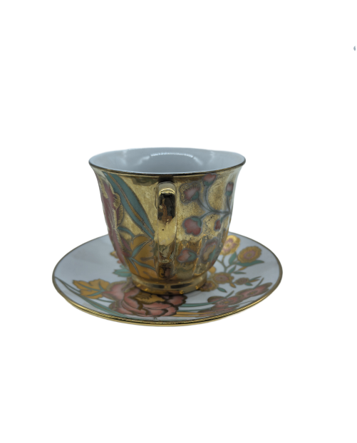 Gold Porcelain Tea Cup And Saucer Set,Peony Coffee Cup With Gold Rim