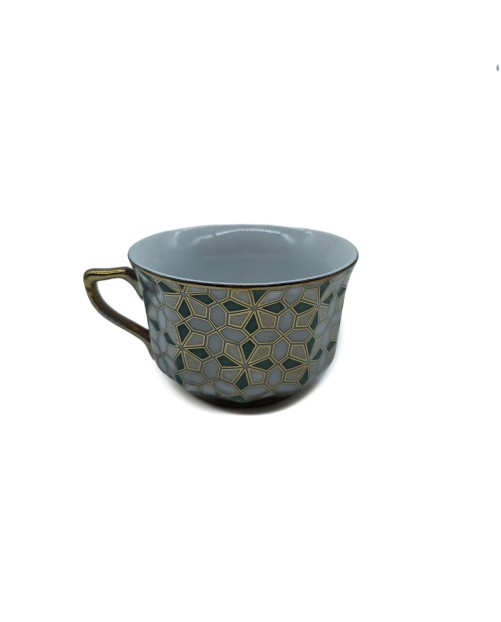 Geometric Pattern Porcelain Tea Cup,Coffee Cup With Gold Rim