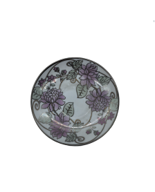 Purple Flower Porcelain Saucer With Silver Rim,Plate For TeaCups