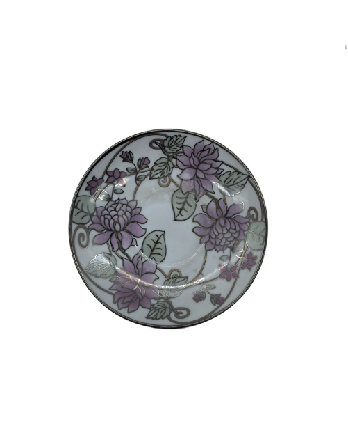 Purple Flower Porcelain Saucer With Silver Rim,Plate For TeaCups