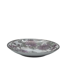 Purple Flower Porcelain Saucer With Silver Rim,Plate For TeaCups