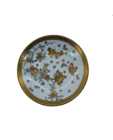 Flower And Butterfly Porcelain Saucer With Gold Rim,Plate For TeaCups
