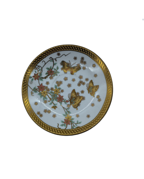 Flower And Butterfly Porcelain Saucer With Gold Rim,Plate For TeaCups
